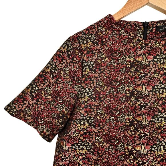 Zara Woman Shift Dress S Textured Floral Short Sleeve Structured Career Tapestry - Picture 6 of 15